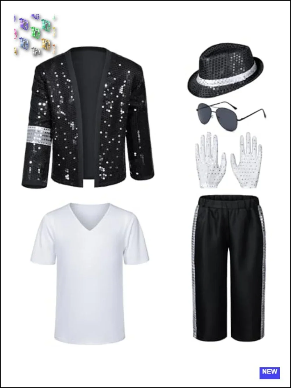 Boys 80s 90s Dance Star Costume Set Sequin Jacket Hat Gloves Sunglasses